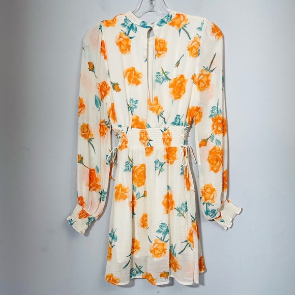 Free People Samantha Lace Up Mini Dress Light Combo XS Floral Chiffon Lace Up - Picture 8 of 16